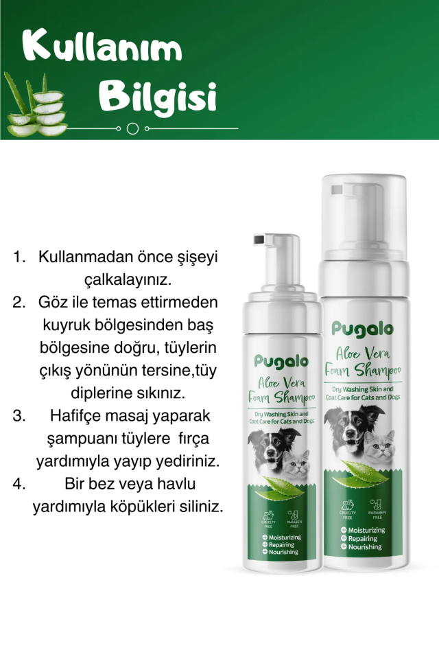 Pugalo Köpük Şampuan Kedi Tüy Dökülmesi Karşıtı Doğal Içerikli Aloe Veralı Kuru Köpük Şampuan 250 ml