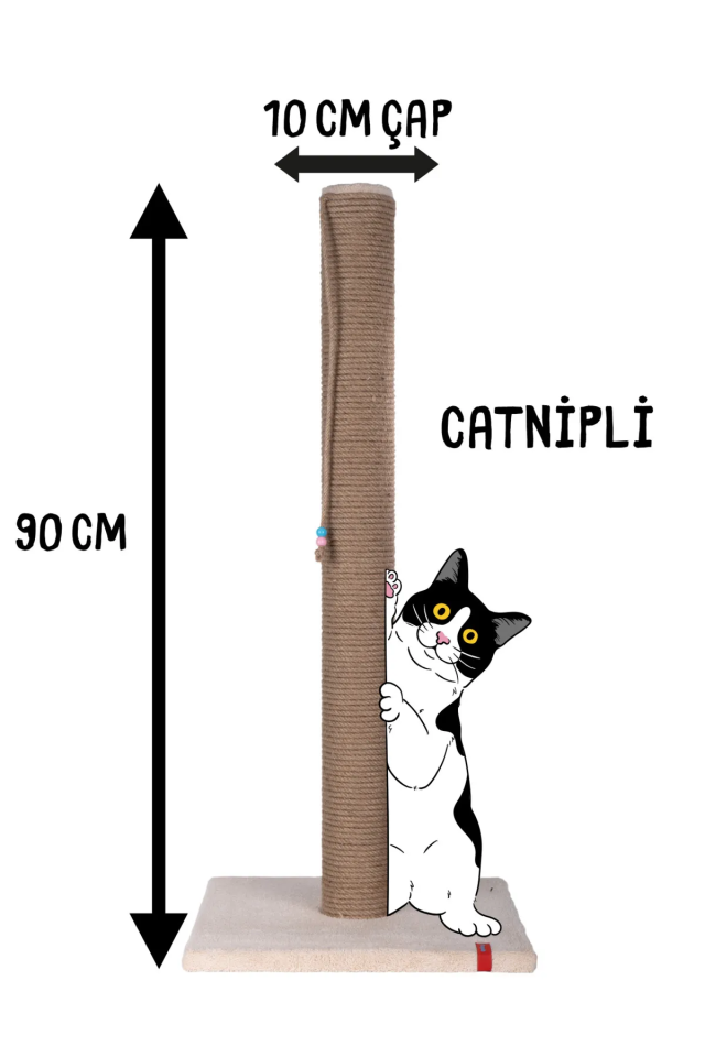 90cm Catnipli Kalın Borulu Dev Tırmalama Tahtası Minder Yüzey Krem
