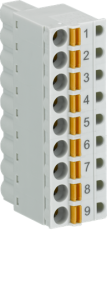 ABB 1TNE968901R3105 Terminal block. Spring front, Cable front. 9-pole. Minimum order qty. 6. Order multiple of 6. (TA565-9)