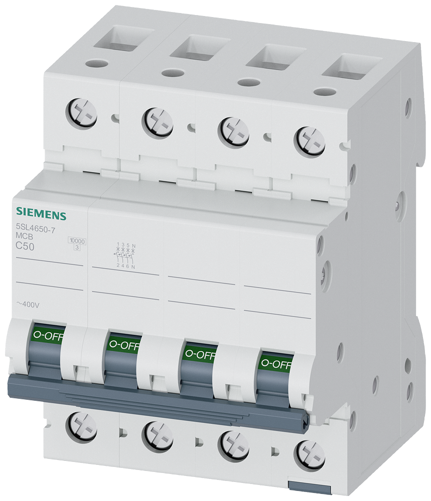 Siemens 5SL4650-7 Miniature circuit breaker 400 V 10kA, 3+N-pole, C, 50 A