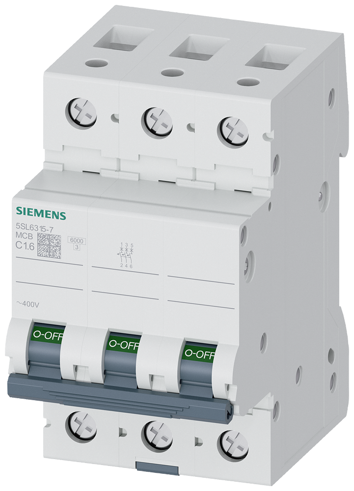 Siemens 5SL6315-7 Miniature circuit breaker 400 V 6kA, 3-pole, C, 1.6A