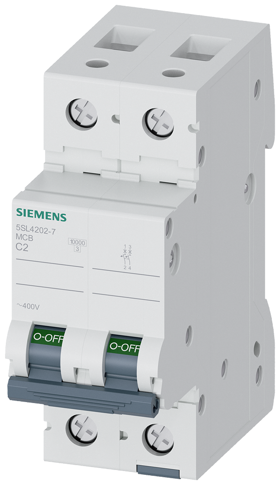 Siemens 5SL4202-7 Miniature circuit breaker 400 V 10kA, 2-pole, C, 2A