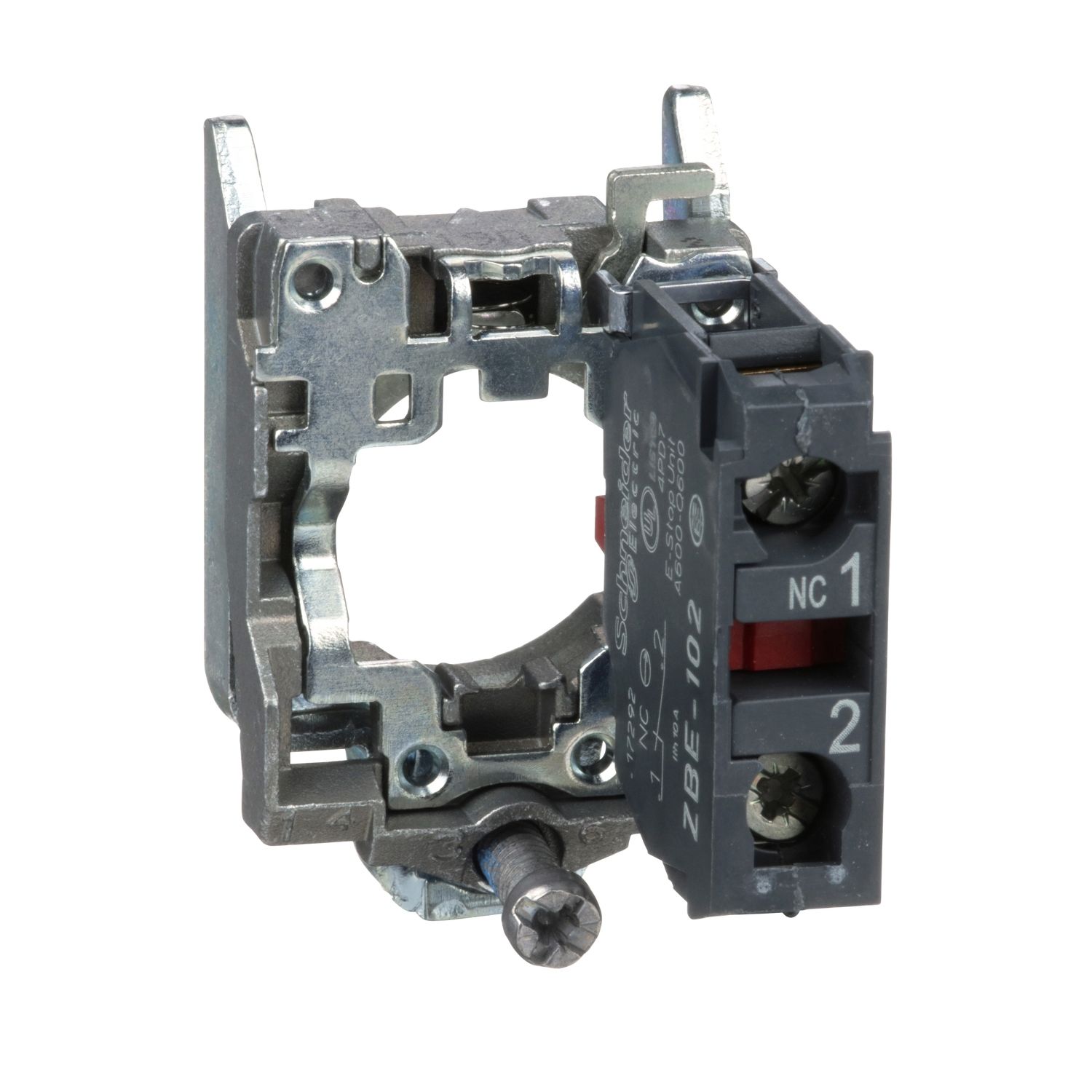 ZB4BZ102 Single contact block with body fixing collar, Harmony XB4, metal, screw clamp terminal, 1NC