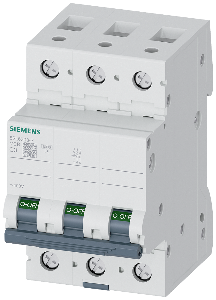 Siemens 5SL6303-7 Miniature circuit breaker 400 V 6kA, 3-pole, C, 3A