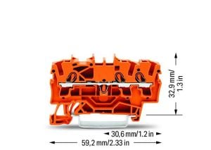 WAGO 2002-1302 3-conductor through terminal block; 2.5 mm²; suitable for Ex e II applications; side and center marking; for DIN-rail 35 x 15 and 35 x 7.5; Push-in CAGE CLAMP®; 2,50 mm²; orange