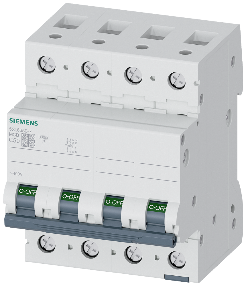 Siemens 5SL6650-7 Miniature circuit breaker 400 V 6kA, 3+N-pole, C, 50 A