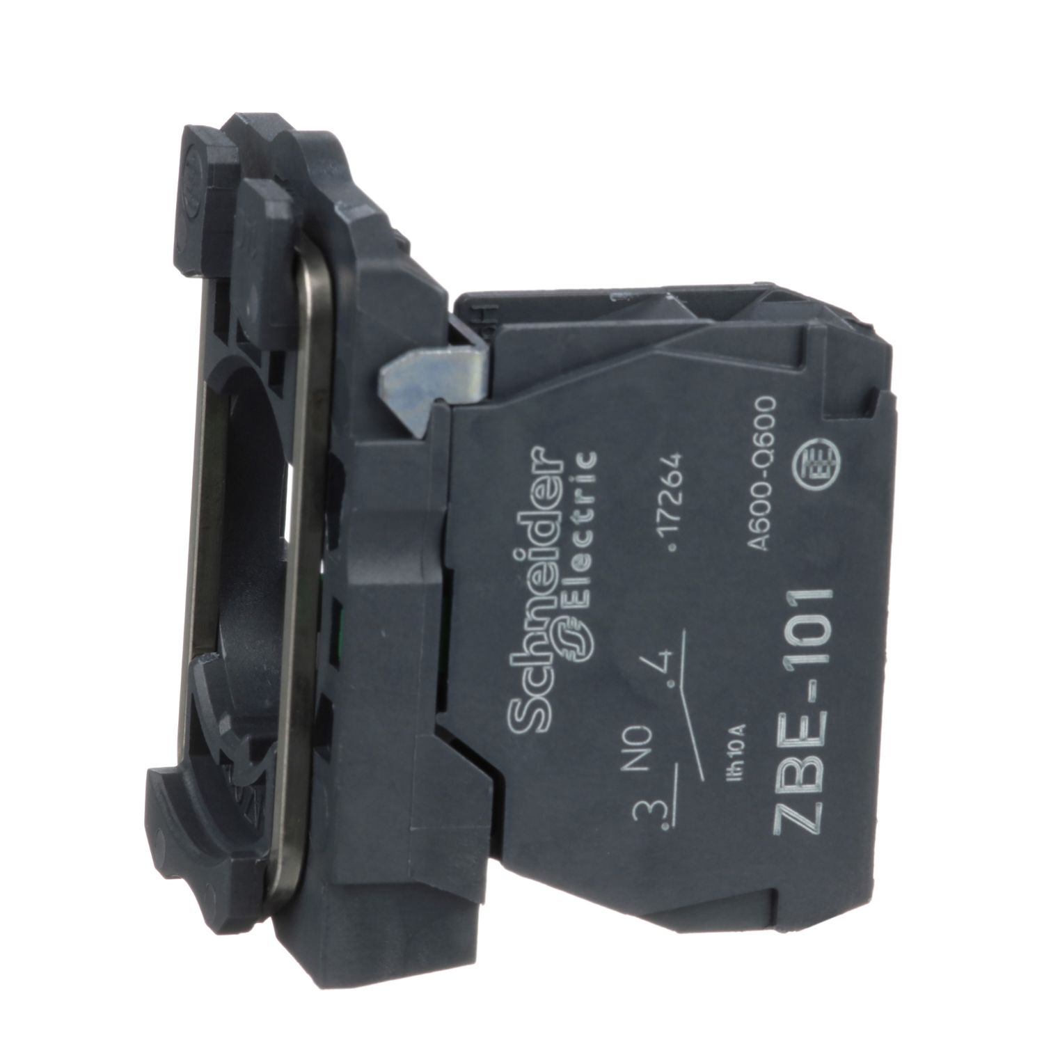 ZB5AZ101 Single contact block with body fixing collar, Harmony XB5, plastic, screw clamp terminal, 1NO