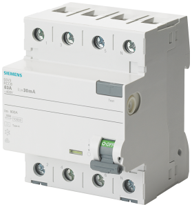 Siemens 5SV3344-6 Residual current operated circuit breaker, 4-pole, type A, In: 40 A, 30 mA, Un AC: 400 V