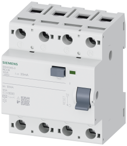 Siemens 5SV4345-0 Residual current operated circuit breaker, 4-pole, type AC, In: 125 A, 30 mA, Un AC: 400 V