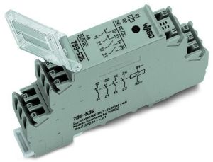 WAGO 789-536 Relay module; Nominal input voltage: 24 V AC/DC; 2 break and 2 make contacts; Limiting continuous current: 4 A; Red status indicator; Module width: 18 mm; 2,50 mm²; gray