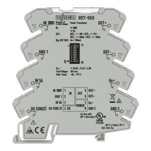 WAGO 857-569 Power signal conditioner; Current and voltage input signal; Current and voltage output signal; Digital output; Configuration via software; Supply voltage: 24 VDC; 6 mm module width