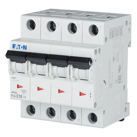 EATON 166519 PL6-C16/4 - Miniature circuit breaker (MCB), 16 A, 4p, characteristic: C