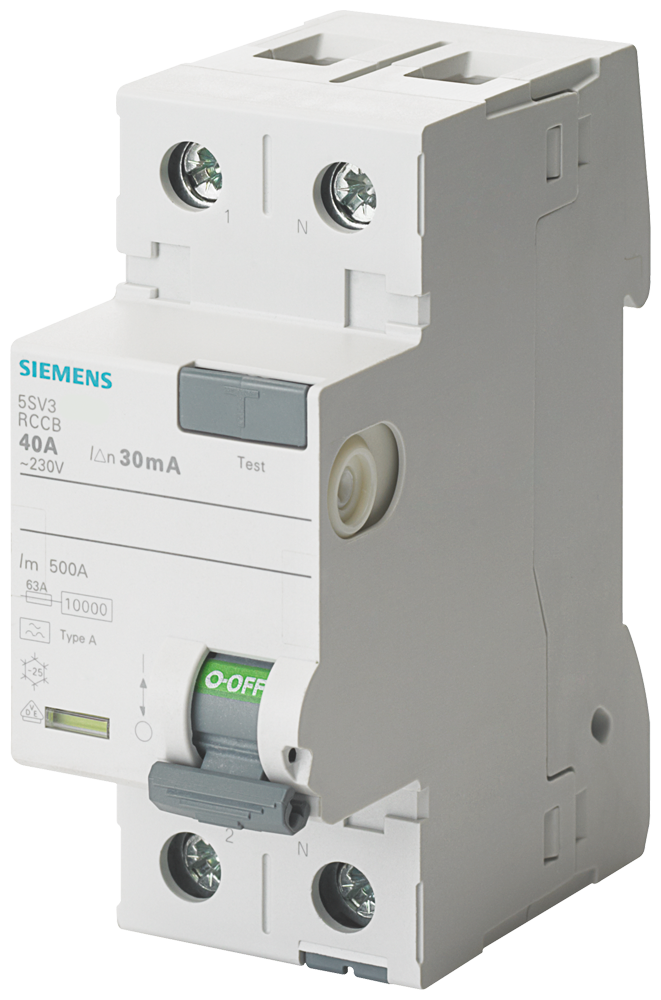 Siemens 5SV3612-8 Residual current operated circuit breaker, 2-pole, type A, selective, In: 25 A, 300 mA, Un AC: 230 V