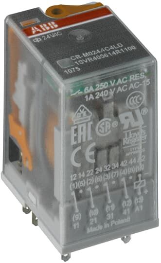 ABB 1SVR405613R0000 CR-M024AC4 Pluggable interface relay 4c/o, A1-A2=24VAC, 250V/6A