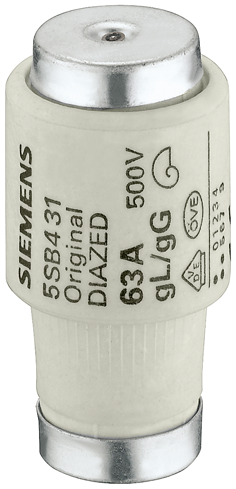 Siemens 5SB4311 D-Fuse DIII 63A gG 500V a.c./44 SENTRON fuse-link DIAZED size DIII In 63A gG Un 500V a.c./440V d.c.