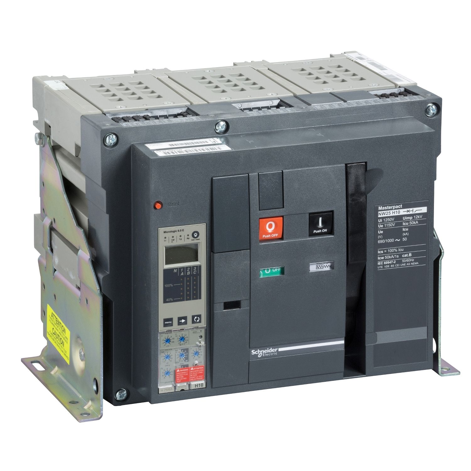 NW10H24PML5EHH Circuit breaker frame, MasterPact NW10H2, 1000A, 100kA/440VAC 50/60Hz (Icu), 3 poles, drawout, with control unit (48246)