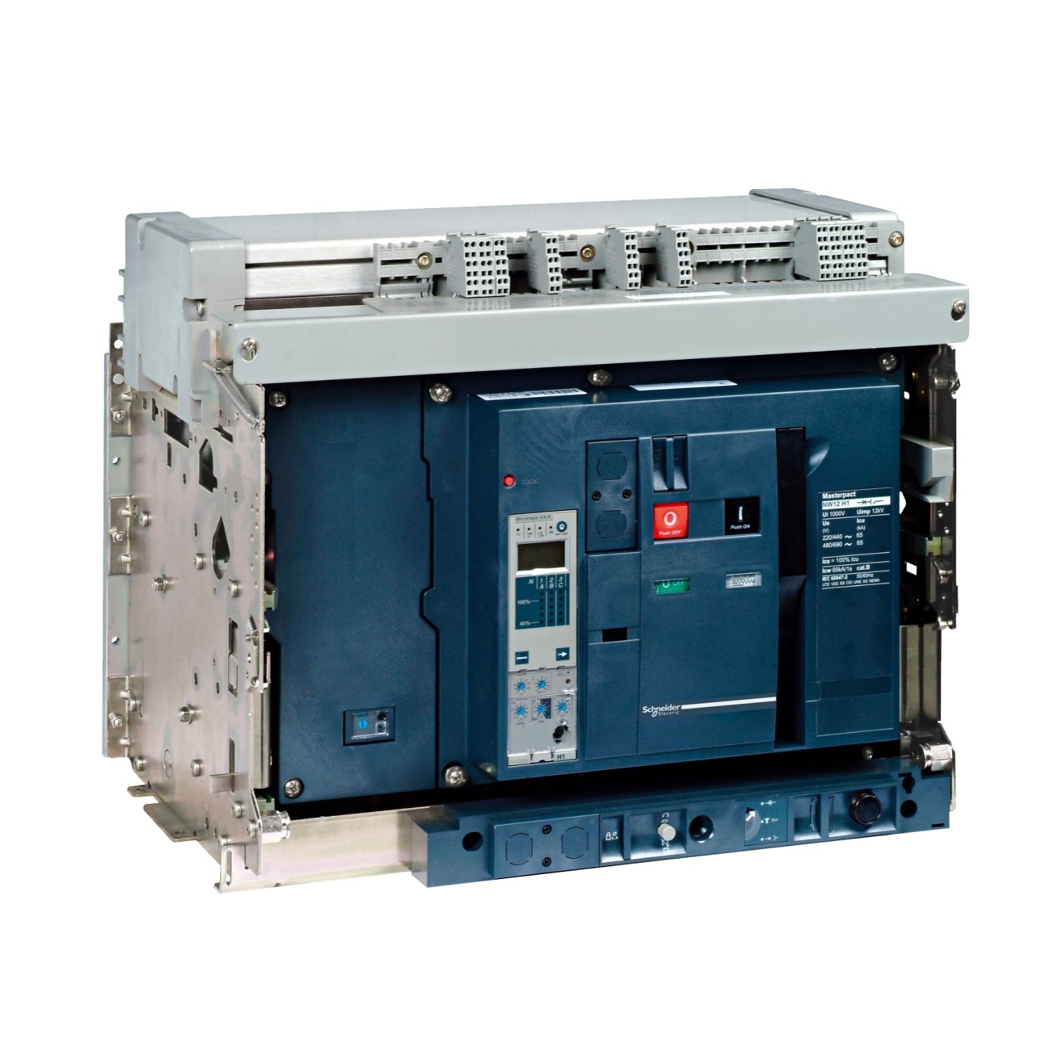 NW32H14PML2EHH Circuit breaker frame, MasterPact NW32H1, 3200A, 65kA/440VAC 50/60Hz (Icu), 4P, right Neutral, drawout, with control unit (48437)