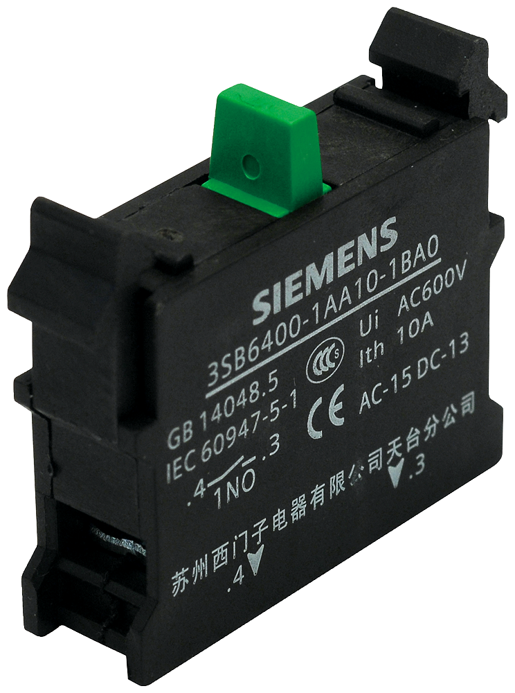 Siemens 3SB6400-1AA10-1CA0 Contact block actuator component with 1 contact element screw terminal, 1 NC