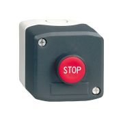 XALD114 Complete control station, Harmony XALD, dark grey, 1 red flush pushbutton,22mm,spring return, 1NC, marked STOP