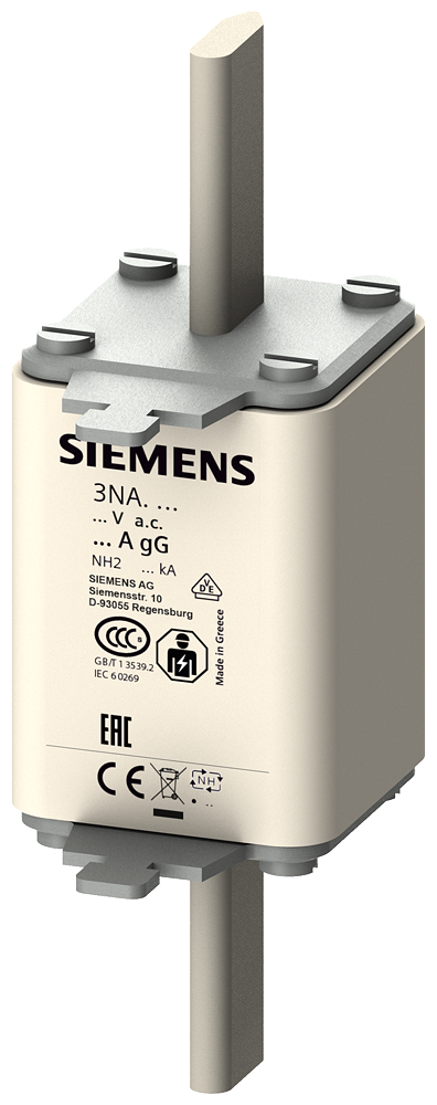 Siemens 3NA3244 LV HRC fuse element, NH2, In: 250 A, gG, Un AC: 500 V, Un DC: 440 V, Front indicator, live grip lugs