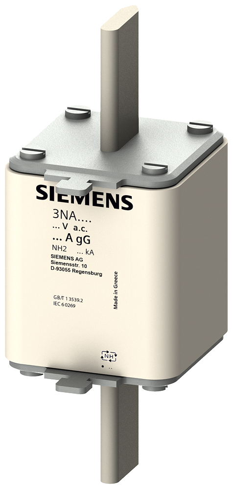 Siemens 3NA3250 LV HRC fuse element, NH2, In: 300 A, gG, Un AC: 500 V, Un DC: 440 V, Front indicator, live grip lugs