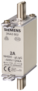 Siemens 3NA3805 LV HRC fuse element, NH000, In: 16 A, gG, Un AC: 500 V, Un DC: 250 V, Front indicator, live grip lugs