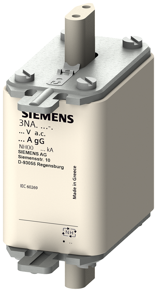 Siemens 3NA3836 LV HRC fuse element, NH00, In: 160 A, gG, Un AC: 500 V, Un DC: 250 V, Front indicator, live grip lugs