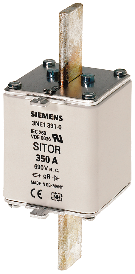 Siemens 3NE1332-0 SITOR fuse link, with blade contacts, NH2, In: 400 A, gS, Un AC: 690 V, Un DC: 250 V, front indicator