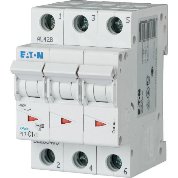 EATON 263403 PL7-C1/3 - Miniature circuit breaker (MCB), 1 A, 3p, characteristic: C