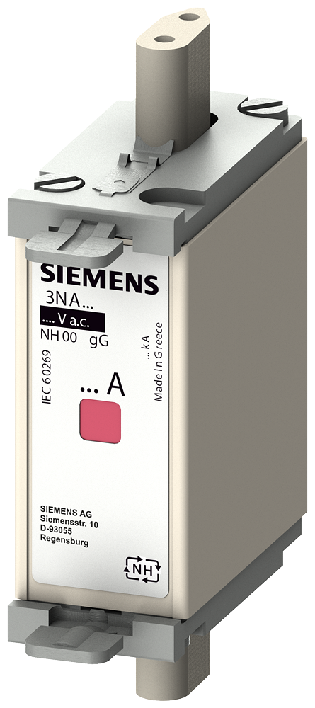 Siemens 3NA6830 LV HRC fuse element, NH000, In: 100 A, gG, Un AC: 500 V, Un DC: 250 V, Combined indicator, Insulated grip lugs