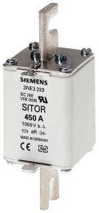 Siemens 3NE3233 SITOR fuse link, with slotted blade contacts, NH1, In: 450 A, aR, Un AC: 1000 V, front indicator