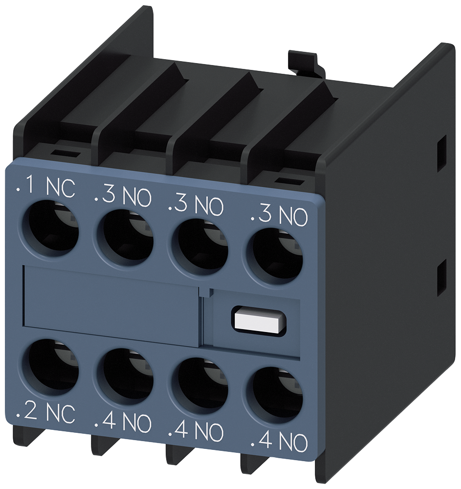 Siemens 3RH2911-1HA31 auxiliary switch, on the front, 3 NO + 1 NC, .1/.2, .3/.4, .3/.4, .3/.4, current path: 1 NC, 1 NO, 1 NO, 1 NO screw terminal, for contactors 3RT2 and contactor relays 3RH2