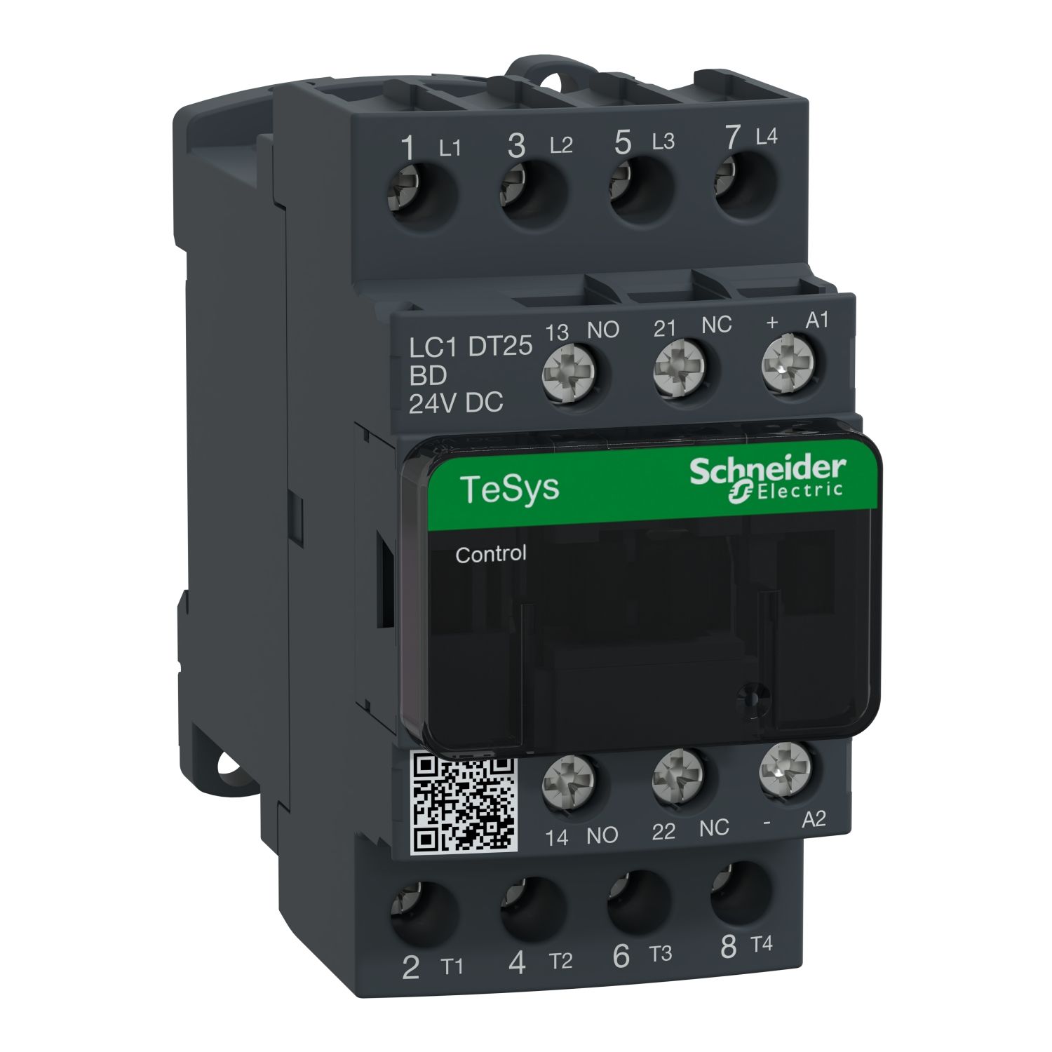 LC1DT25BD Contactor, TeSys Deca, 4P(4 NO), AC-1, <=440V, 25A, 24VDC standard coil, screw clamp terminal