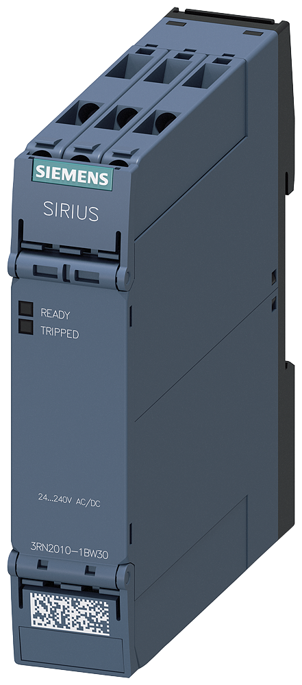 Siemens 3RN2010-1BW30 Thermistor motor protection relay Standard evaluation unit 22.5 mm enclosure screw terminal 2 change-over contacts US = 24 V-240 V AC/DC Auto-reset suitable for bimetallic switch 2 LEDs (READY/TRIPPED) galvanic isolation