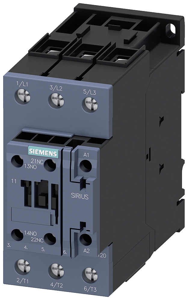 Siemens 3RT2038-1AP00 power contactor, AC-3e/AC-3, 80 A, 37 kW / 400 V, 3-pole, 230 V AC, 50 Hz, auxiliary contacts: 1 NO + 1 NC, screw terminal, size: S2