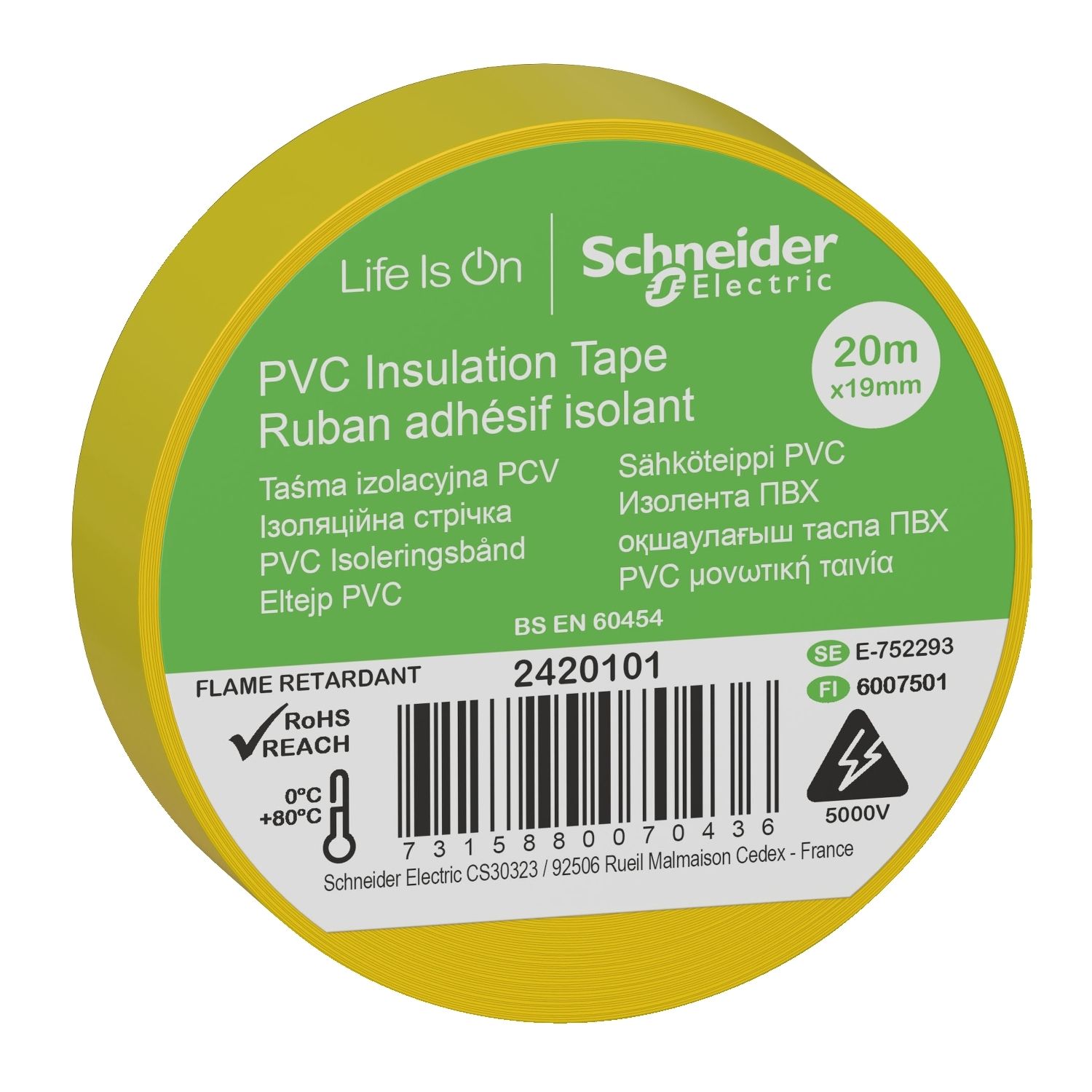 2420101 Thorsman - insulation tape - 19 mm x 20 m - yellow - set of 8