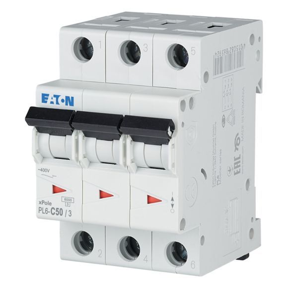 EATON 286606 PL6-C50/3 - Miniature circuit breaker (MCB), 50 A, 3p, characteristic: C