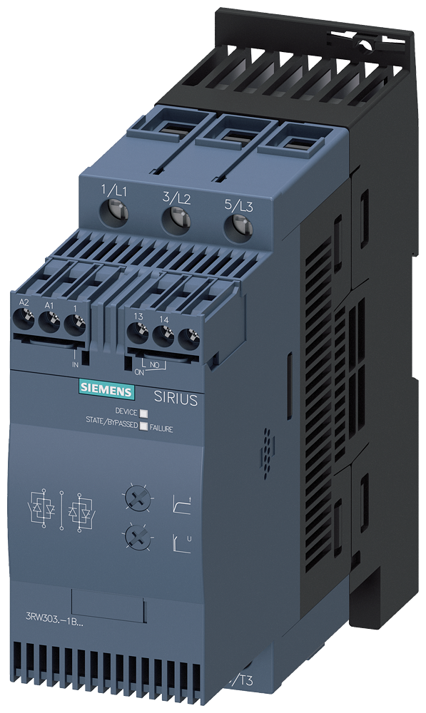 Siemens 3RW3038-1BB14 SIRIUS soft starter S2 72 A, 37 kW/400 V, 40 °C 200-480 V AC, 110-230 V AC/DC Screw terminals