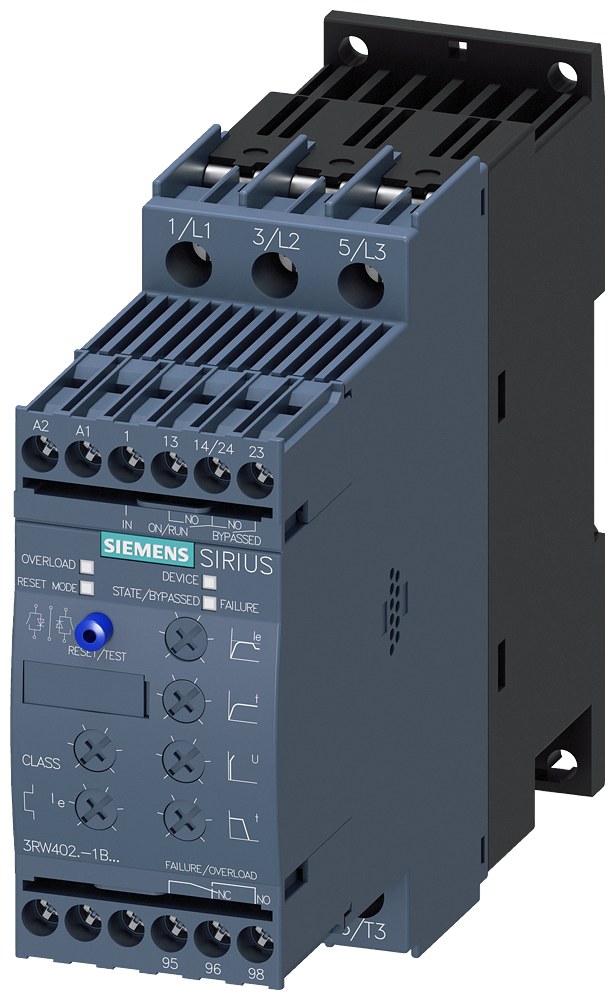 Siemens 3RW4026-1BB14 SIRIUS soft starter S0 25 A, 11 kW/400 V, 40 °C 200-480 V AC, 110-230 V AC/DC Screw terminals