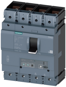 Siemens 3VA2340-5HL42-0AA0 circuit breaker 3VA2 IEC frame 400 breaking capacity class M Icu=55kA @ 415V 4-pole, line protection ETU320, LI, In=400A overload protection Ir=160A...400A short-circuit protection Ii=1.5...10 x In N conductor protection adjusta