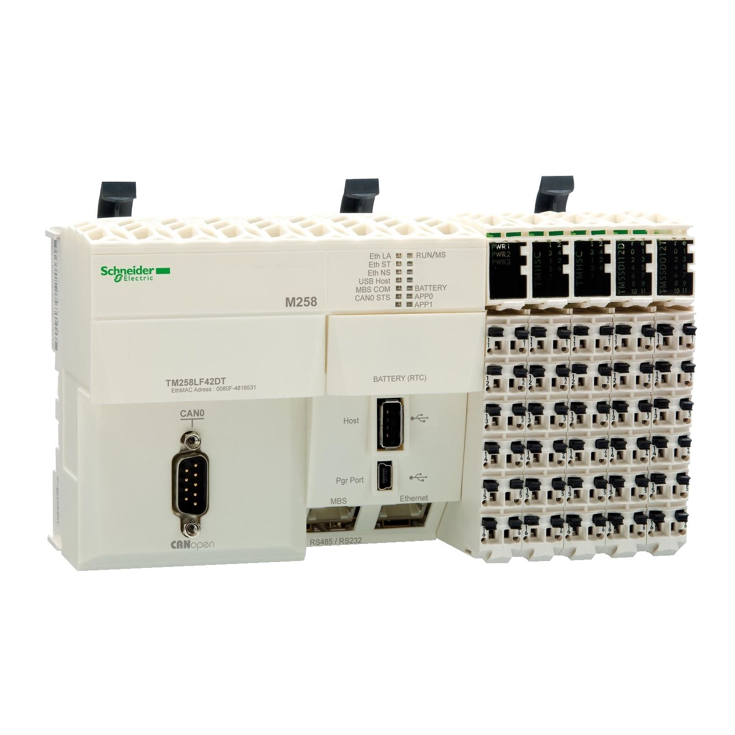 TM258LF42DT logic controller, Modicon M258, compact base, 42 IO, 24V DC, CANopen