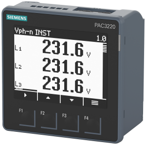 Siemens 7KM3220-0BA01-1DA0 SENTRON PAC3220 LCD 96X96 mm Power Monitoring Device Controll panel instrument for electrical values protocol: Modbus TCP with graphics display U rated input: 690/400V 45-65Hz IE rated input: X/1A oder X/5A AC Power supply: 100