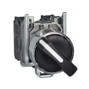 XB4BD41 Selector switch, metal, black, Ø22, 2 positions, spring return from right to left, 1NO