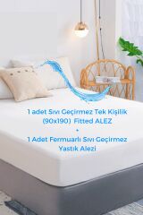 Elyaf Sepeti Fitted Tek Kişilik Su Sıvı Geçirmez Yatak Koruyucu Alez Çarşaf(90x190) +1 Adet Yastık Alezi