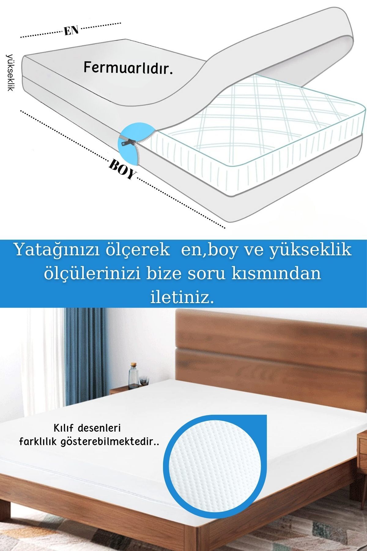 Fermuarlı Yıkanabilir Yatak Kılıfı Yatak Pedi&Şiltesi Kılıfı (Lütfen Yatak Yüksekliğini Belirtiniz)