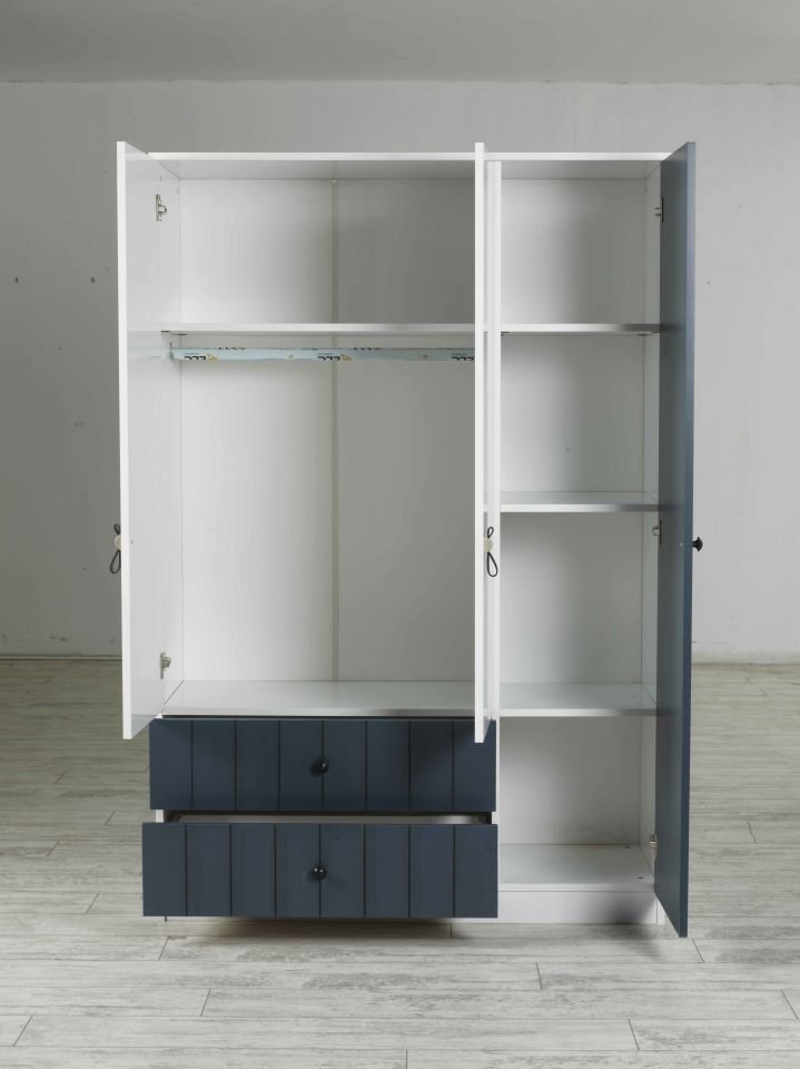 YOKO 3 KAPAKLI DOLAP (120CM) (BEYAZ-MAVI)