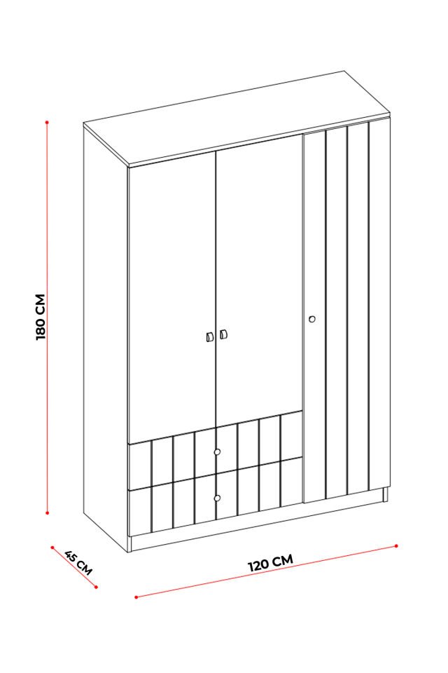 YOKO 3 KAPAKLI DOLAP (120CM) (BEYAZ-MAVI)
