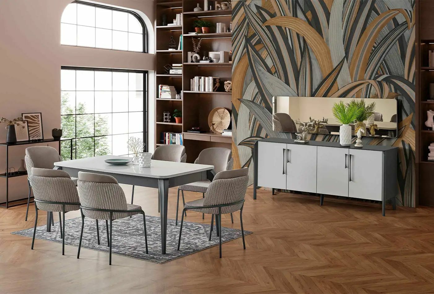 SALLY YEMEK ODASI TAKIMI (ANTRASIT GRI-M. KROM) | İpeksi Bir