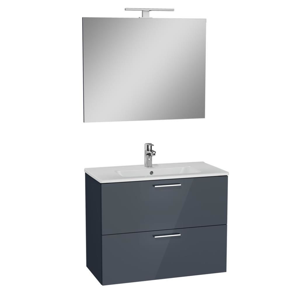 VİTRA Mia Antrasit Füme 80 cm Banyo Dolabı+Ayna+Lavabo+Aplik