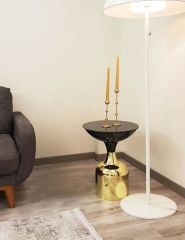 Olympos Dekoratif Parlak Siyah Kısa Model Gold Sehpa 50 cm